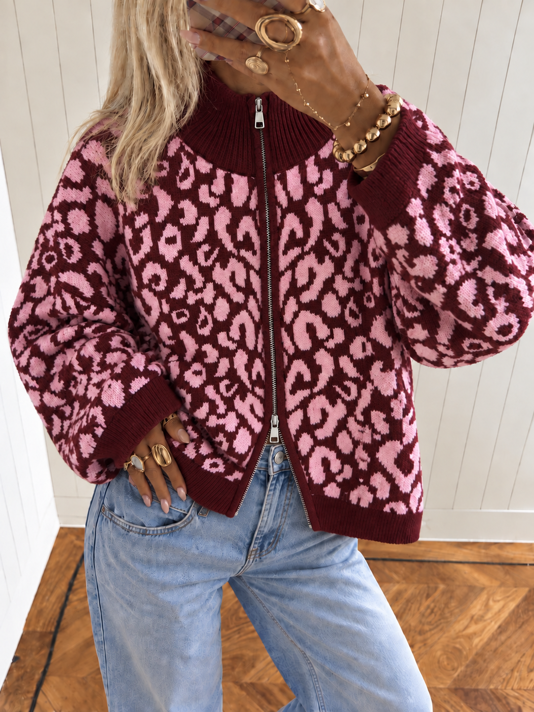 YARA Leopard Vest (Bordeaux/Pink)