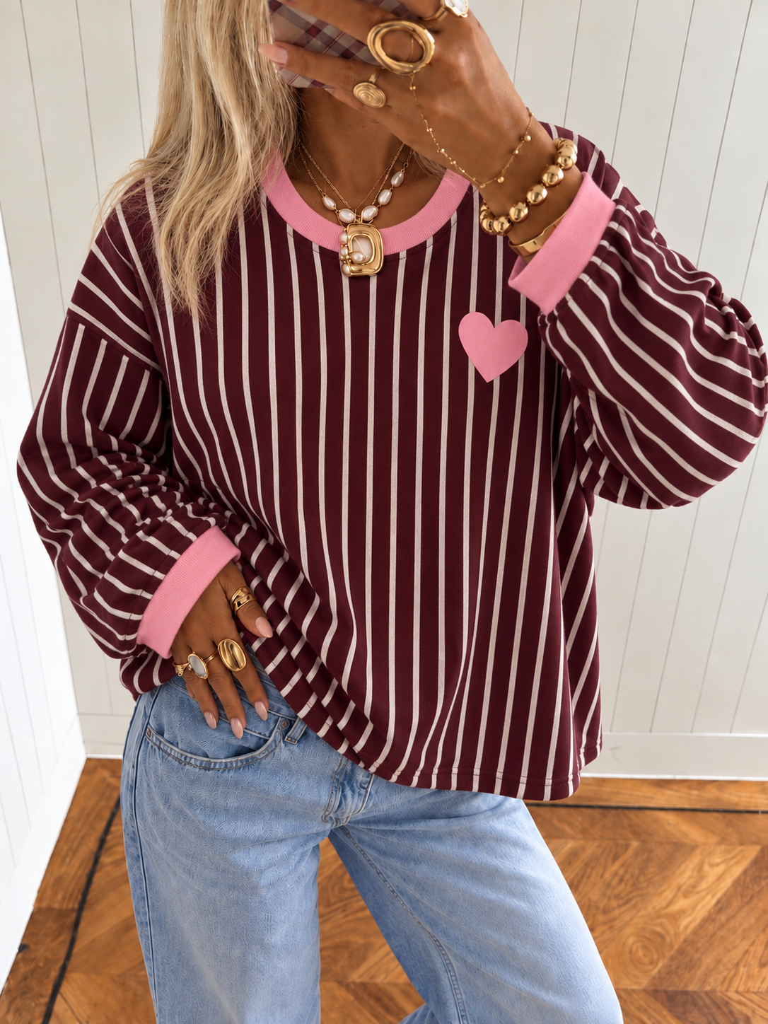LOVE Stripes Sweater (Bordeaux/Pink