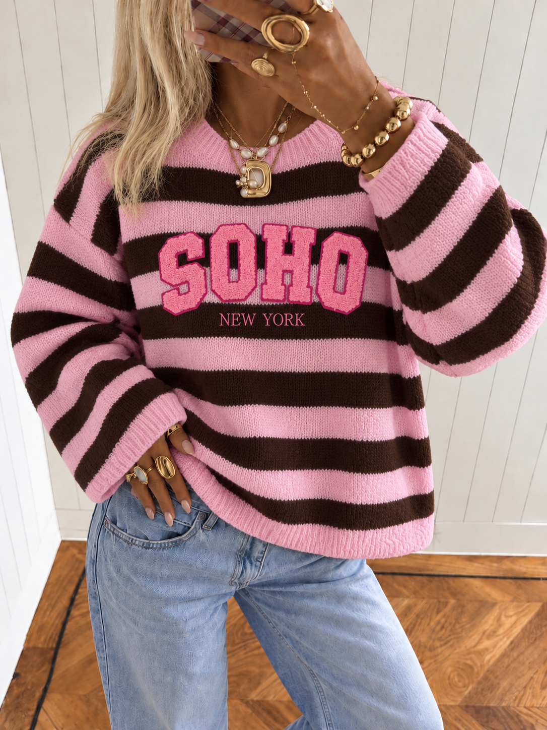 SOHO Stripes Pullover (Pink/Brown)