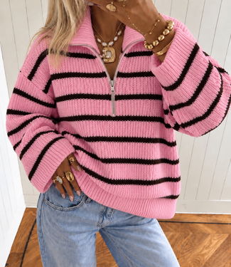 NINA Knit Zip Pullover (Pink/Brown)