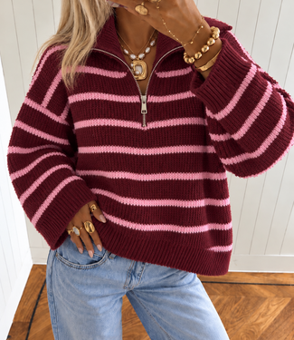 NINA Knit Zip Pullover (Bordeaux/Pink)
