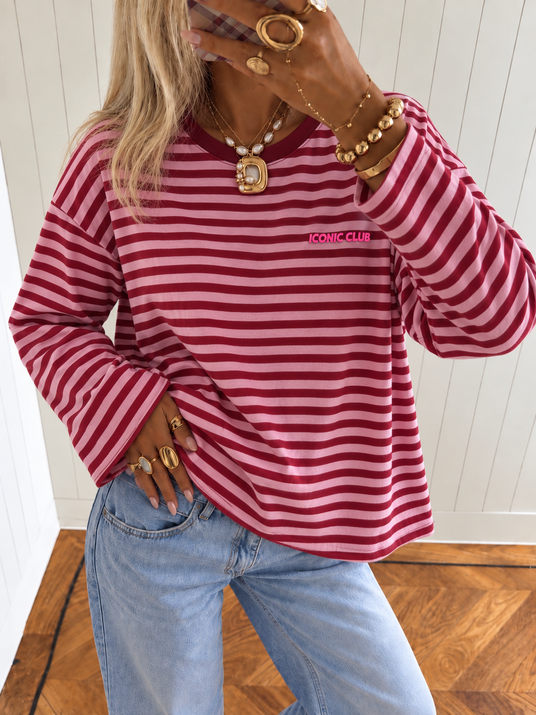 ICONIC Stripe Long Sleeve (Pink/Bordeaux)