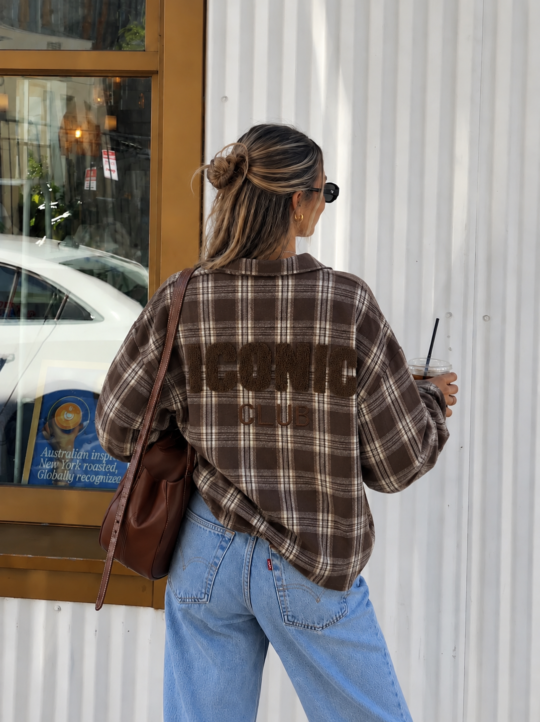 ICONIC CLUB Check Blouse (Brown)