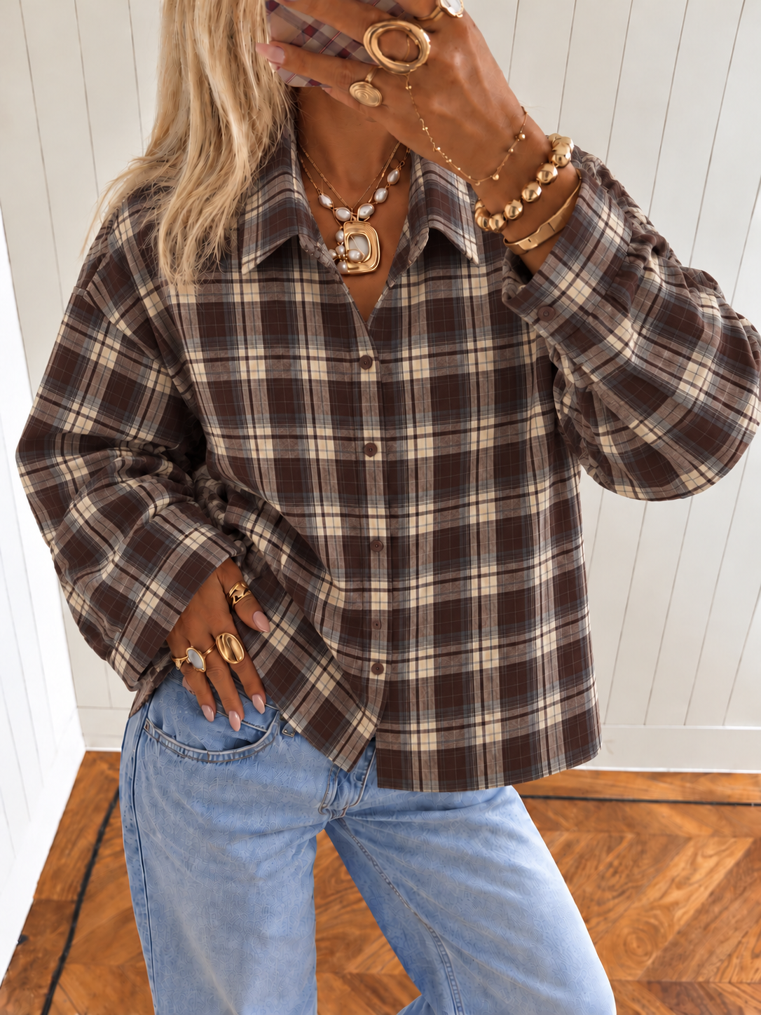 ICONIC Check Blouse (Brown)