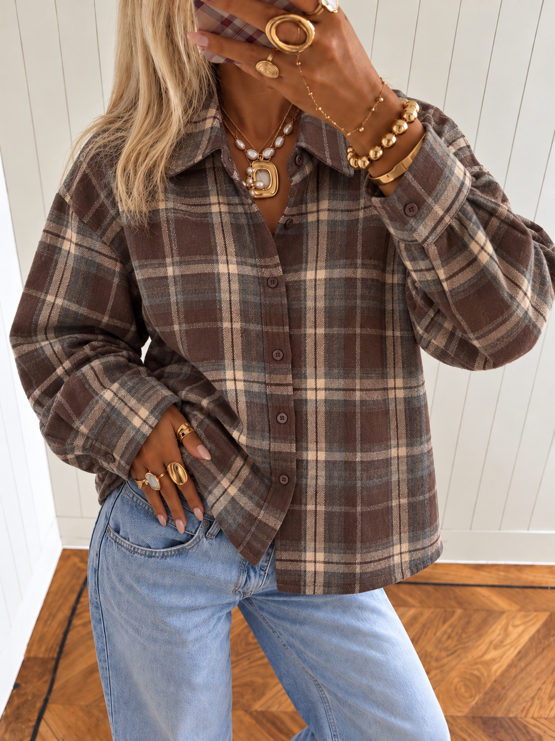 NEW YORK Check Blouse (Brown)