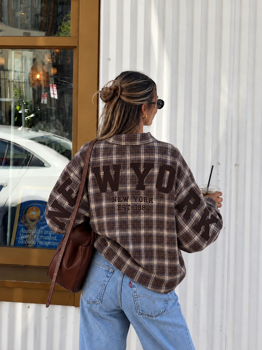NEW YORK Check Blouse (Dark Brown)