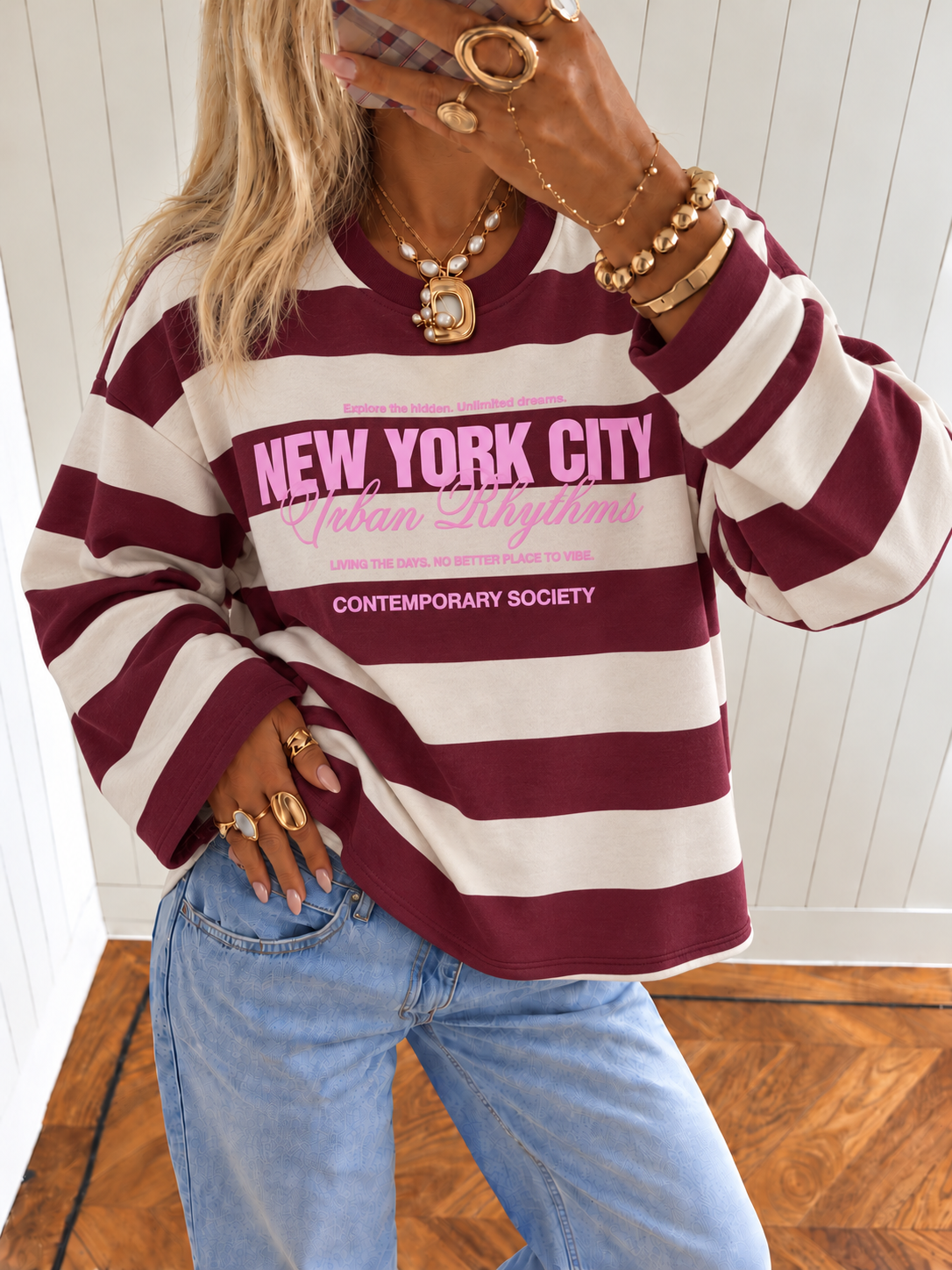 NEW YORK Stripes Sweater (Bordeaux/Offwhite)