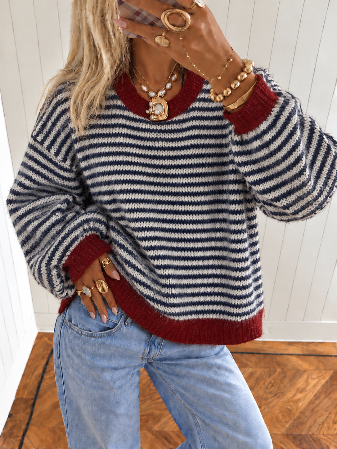NANA Stripes Pullover (Navy/Bordeaux)