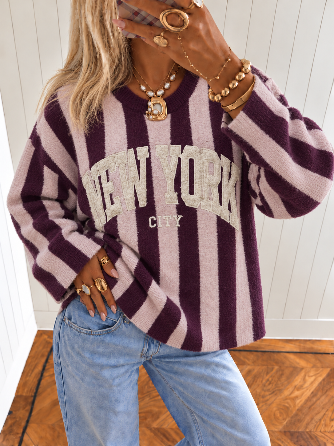 NEW YORK Stripe Pullover (Pink/Purple)