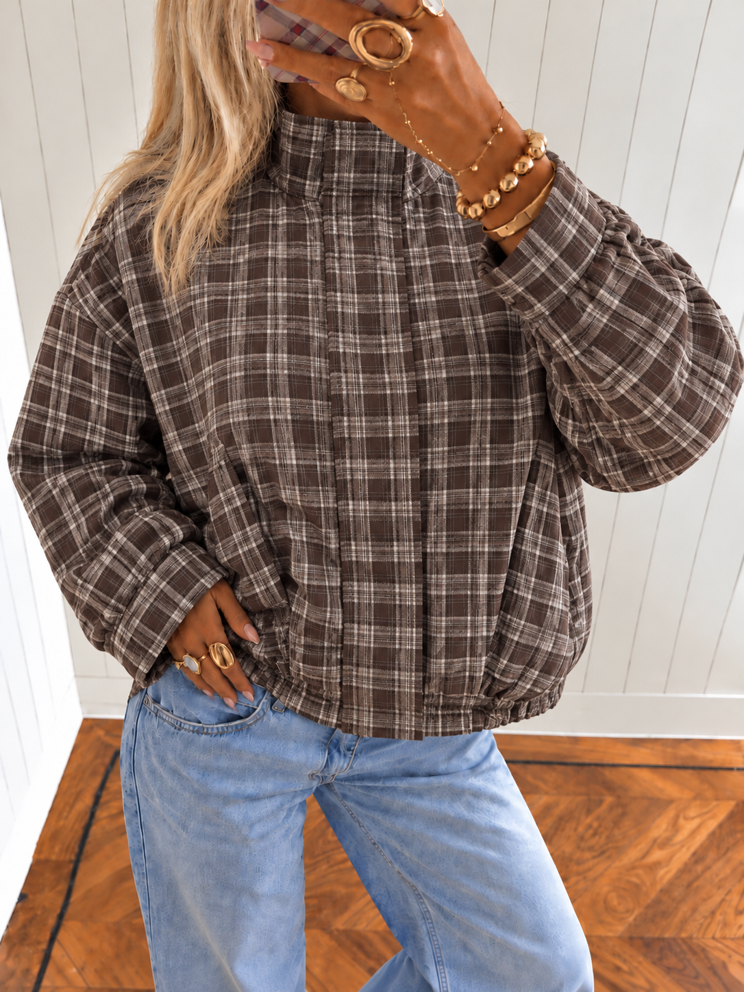 LINOU Check Jacket (Brown)