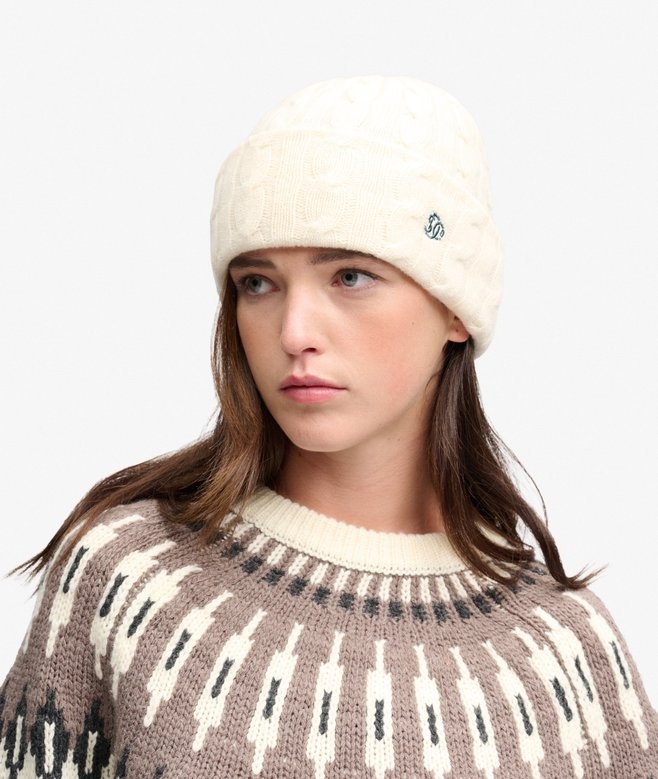 PREMIUM CABLE KNIT BEANIE HAT (NATURAL CREAM)