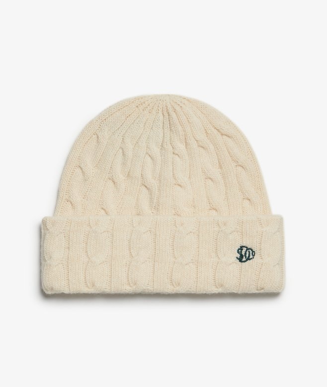 PREMIUM CABLE KNIT BEANIE HAT (NATURAL CREAM)