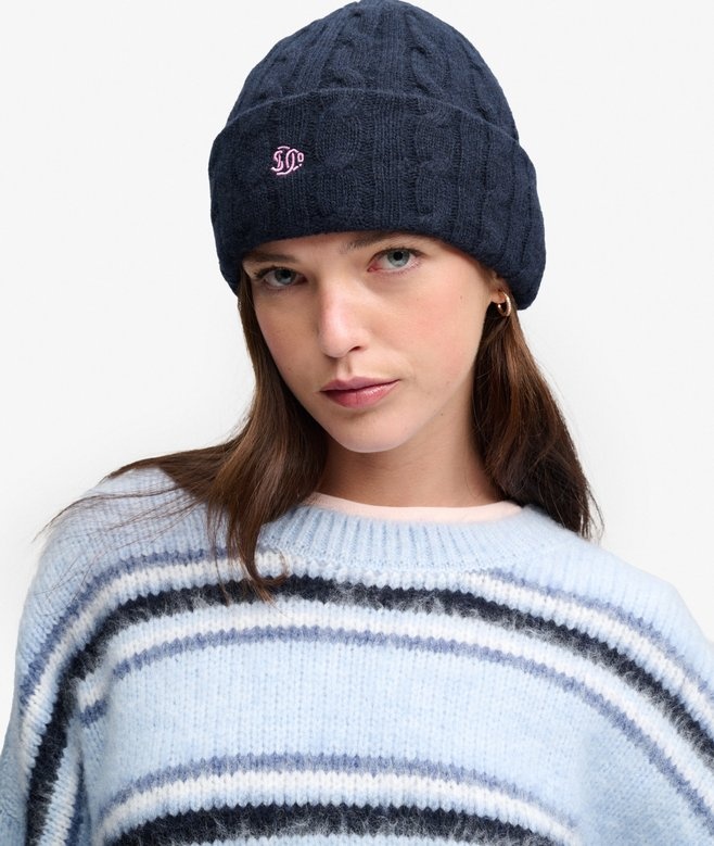 PREMIUM CABLE KNIT BEANIE HAT (ECLIPSE NAVY)