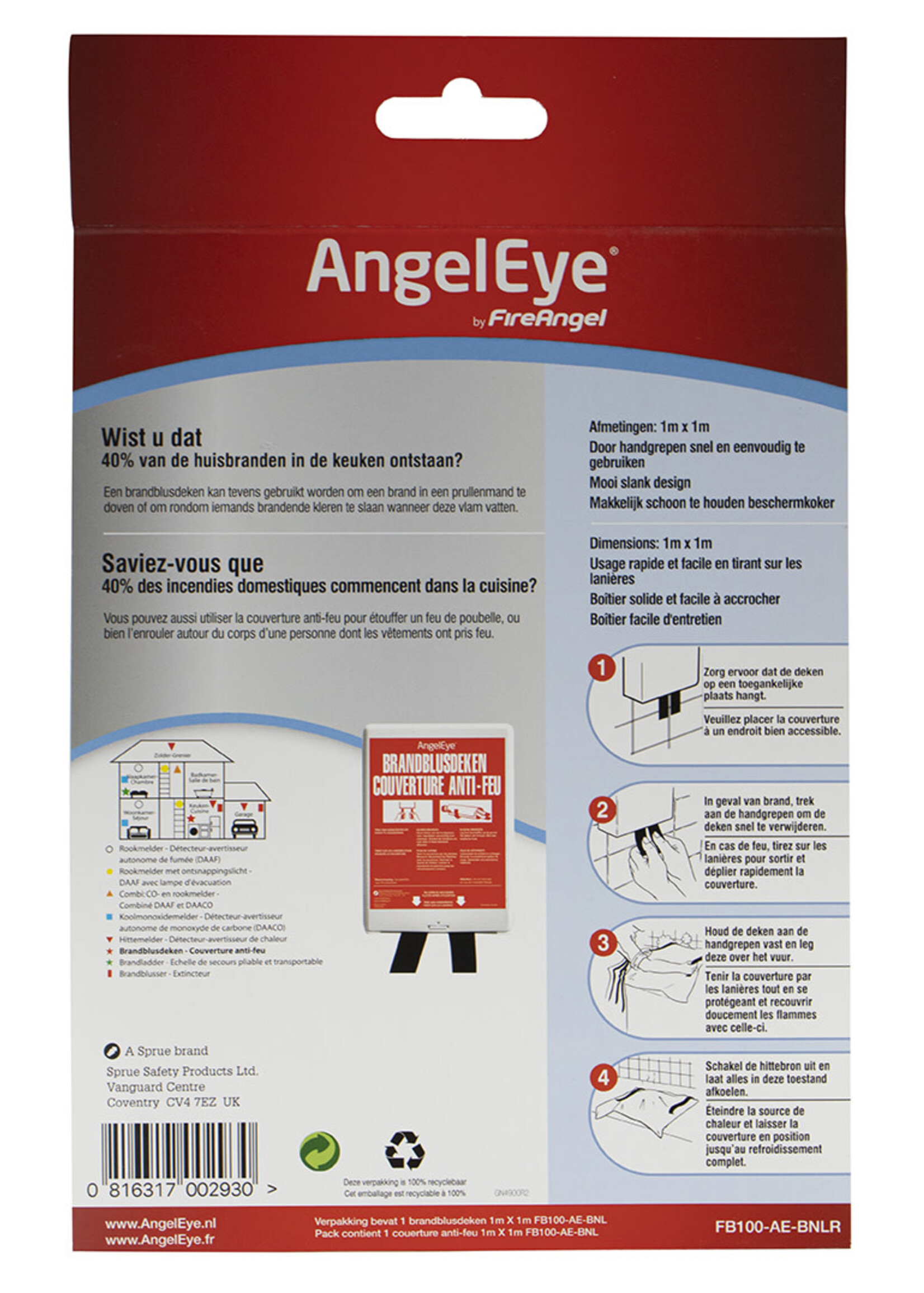 Quality Creations International AngelEye brandblusdeken 1m x 1m FB100-AE-BNLR