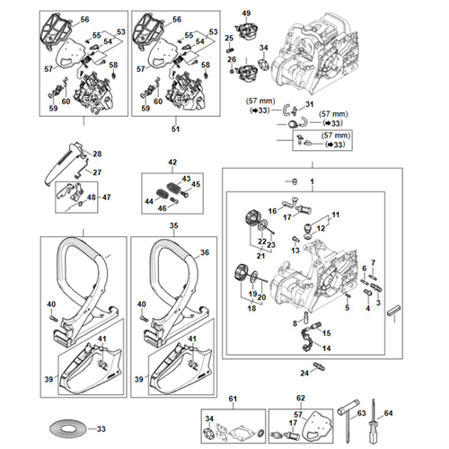 STIHL MS 172 Carter, Luchtfilter, Rubberdemper, Handgreep - onderdelen STIHL STIHL MS 172 Carter, Luchtfilter, Rubberdemper, Handgreep - onderdelen