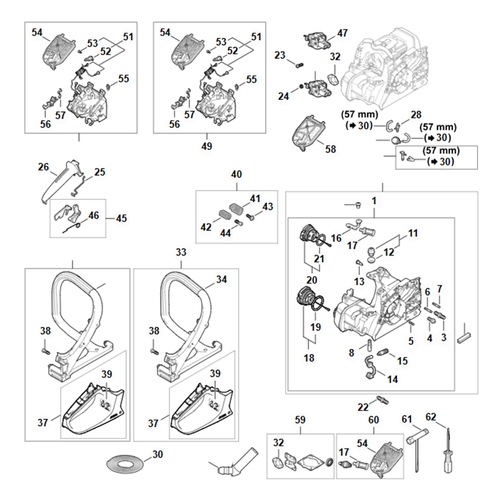 STIHL MS 182 Carter, Luchtfilter, Rubberdemper, Handgreep - onderdelen STIHL STIHL MS 182 Carter, Luchtfilter, Rubberdemper, Handgreep - onderdelen