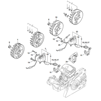 STIHL MS 231 Ontstekingssysteem, kabelboom - onderdelen