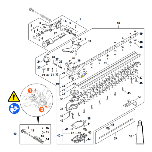 STIHL HLA 140 KB Haakse aandrijfkop, over 145° instelbaar, 500 mm - onderdelen STIHL STIHL HLA 140 KB Haakse aandrijfkop, over 145° instelbaar, 500 mm - onderdelen