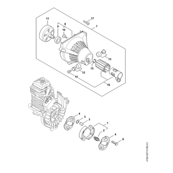 STIHL HT 135 Koppeling, Ventilatorhuis - onderdelen STIHL HT 135 Koppeling, Ventilatorhuis - onderdelen