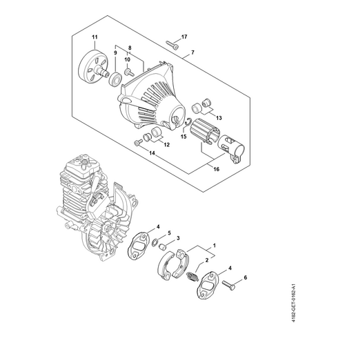 STIHL HT 135 Koppeling, Ventilatorhuis - onderdelen STIHL STIHL HT 135 Koppeling, Ventilatorhuis - onderdelen