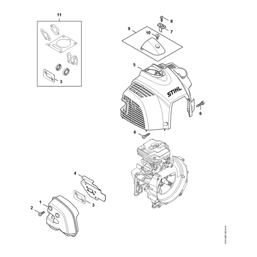 STIHL FS 411 C-EM L Uitlaatdemper, kap - onderdelen STIHL STIHL FS 411 C-EM L Uitlaatdemper, kap - onderdelen