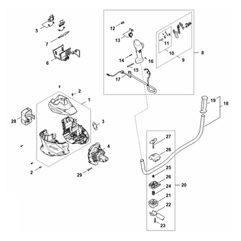 STIHL FSA 120 Carter, elektromotor, Dubbele handgreep - onderdelen STIHL FSA 120 Carter, elektromotor, Dubbele handgreep - onderdelen