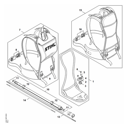 STIHL FR 460 TC-EFM Draagframe, flexibele as - onderdelen STIHL STIHL FR 460 TC-EFM Draagframe, flexibele as - onderdelen