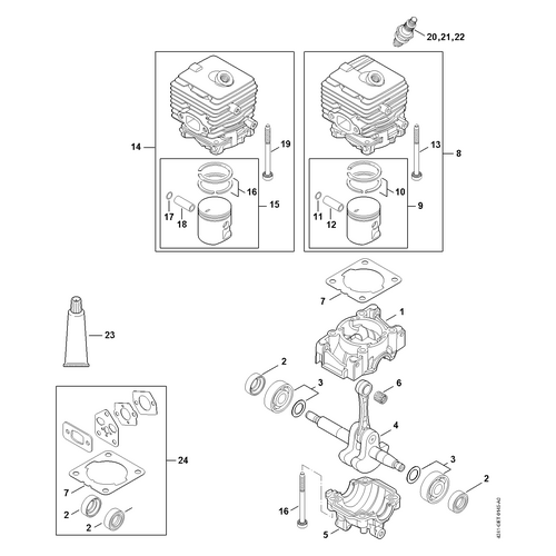STIHL BG 86 Carter, cilinder - onderdelen STIHL STIHL BG 86 Carter, cilinder - onderdelen
