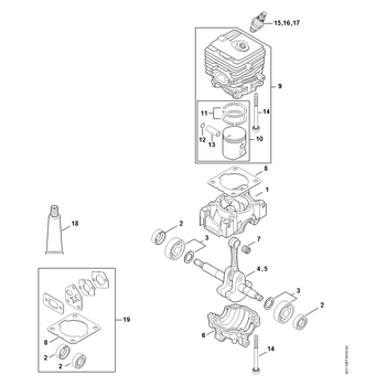 STIHL BR 200 Carter, cilinder - onderdelen