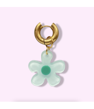 Oorbel Met Grote Bloem Groen Zilver