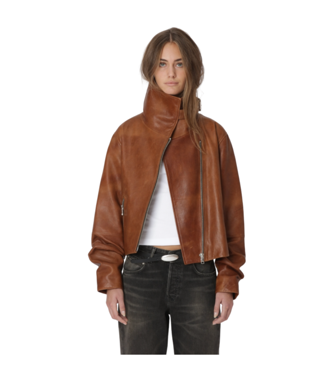 Tibby Leather Jacket Washed Red