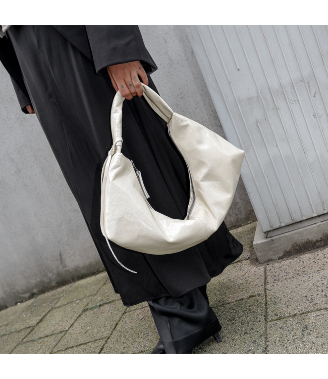 Slouchy Shoulder Bag Crushed Patent Cream