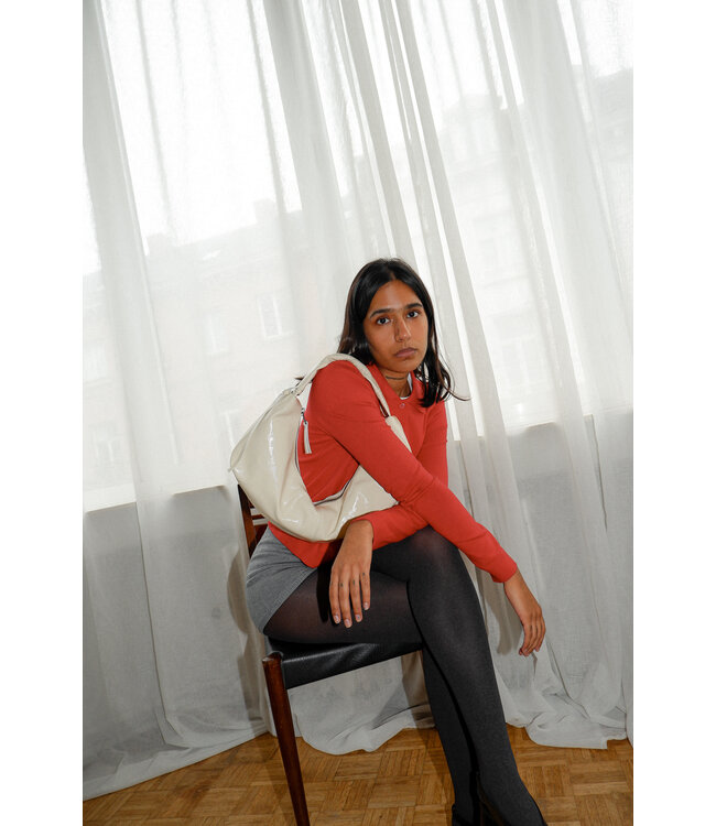 Slouchy Shoulder Bag Crushed Patent Cream