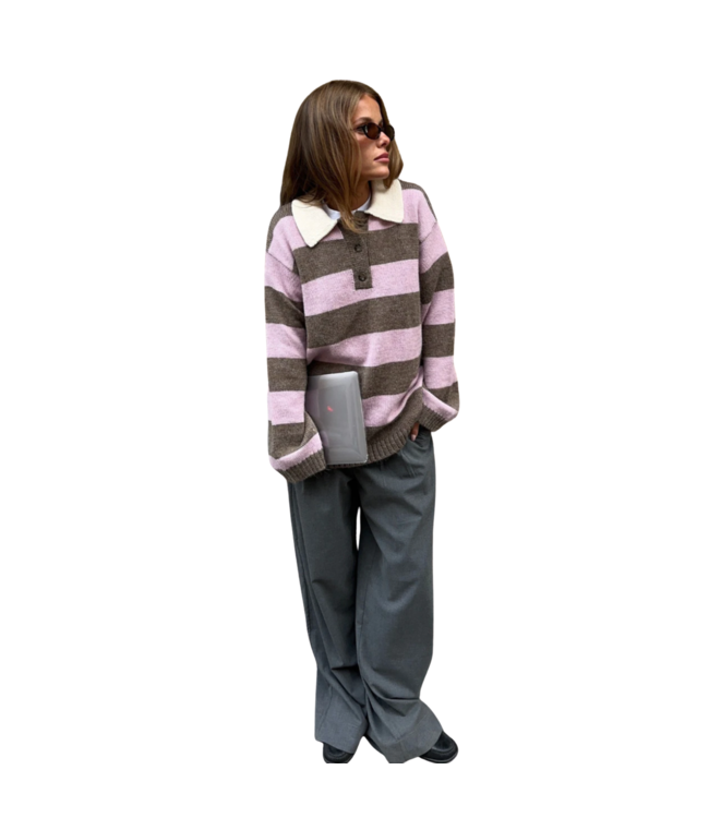 Pelham Stripe Polo Lilac Chocolate