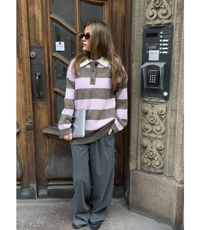 Pelham Stripe Polo Lilac Chocolate