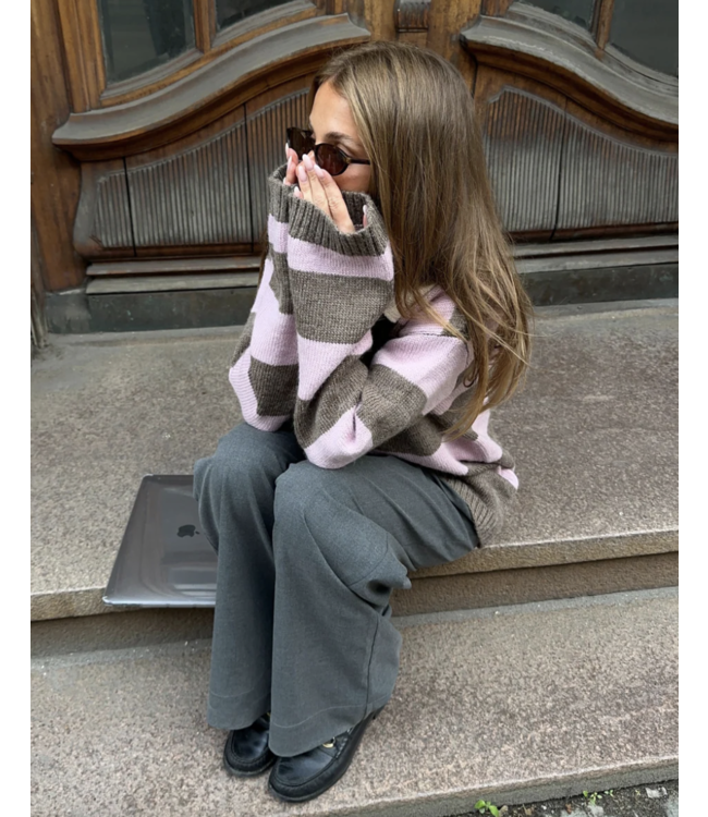 Pelham Stripe Polo Lilac Chocolate