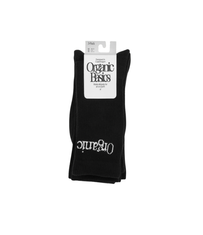Organic Basics Core Logo Crew Socks 3-Pack Black