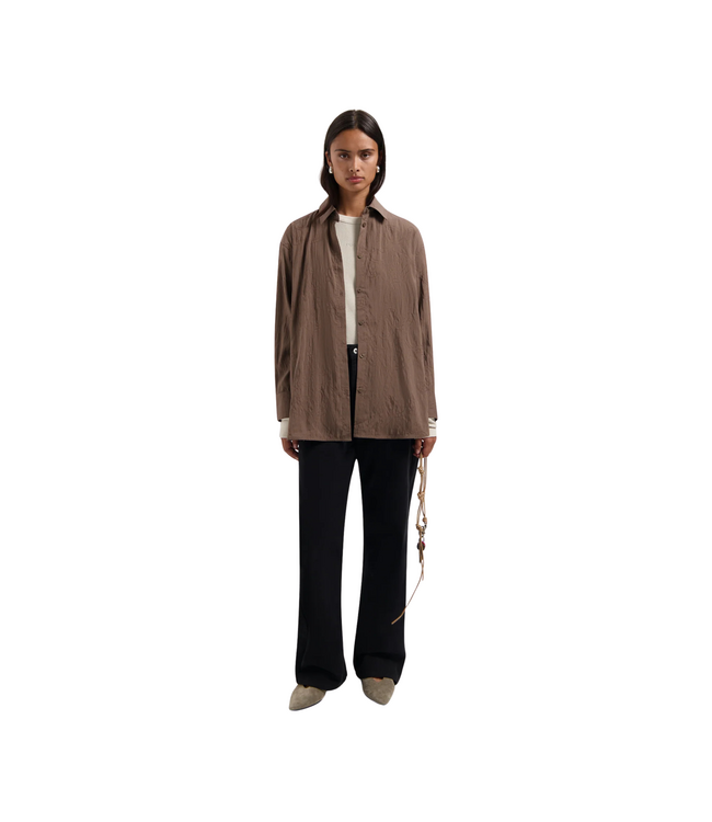 Monogram Embro Oversized Shirt Taupe - Size M