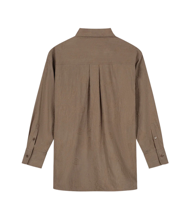 Monogram Embro Oversized Shirt Taupe - Size M