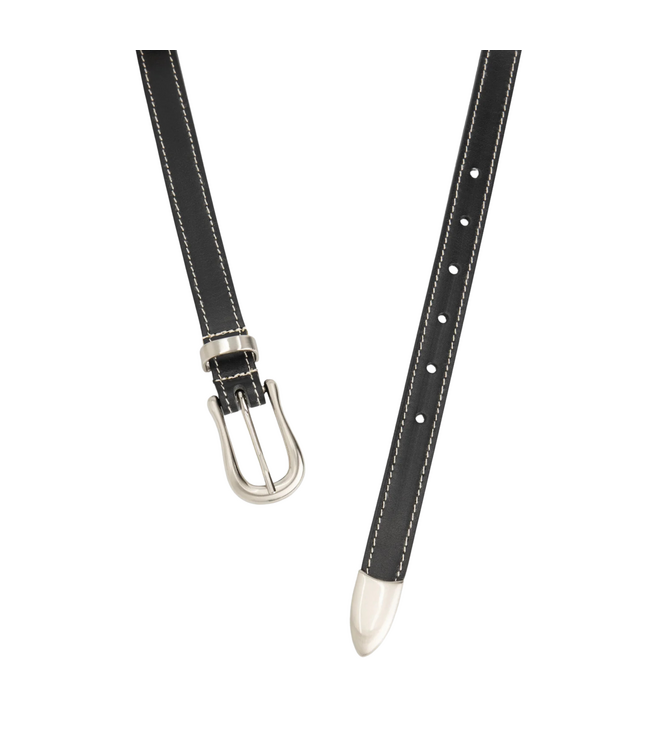 Contrast Stitch Leather Belt Black