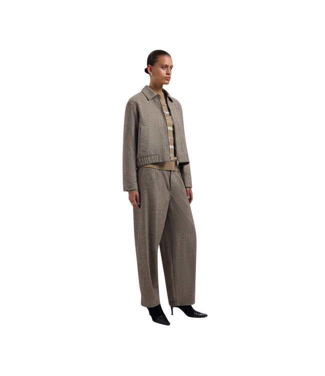 Wool Herringbone Barrel Leg Pant