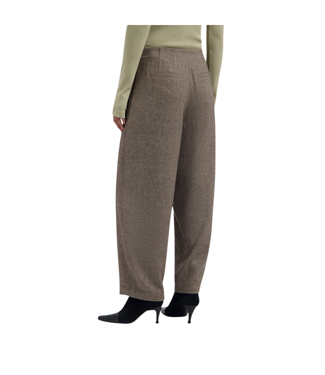 Wool Herringbone Barrel Leg Pant