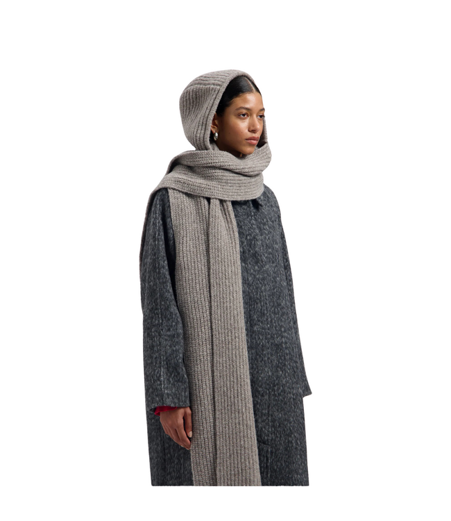 Wool Hooded Scarf Chocolate Chip