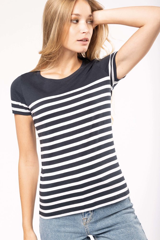 Kariban Eco-Friendly  Marine-t-shirt DAMES  Wit-Navy Kariban Eco-Friendly  Marine-t-shirt DAMES  Wit-Navy