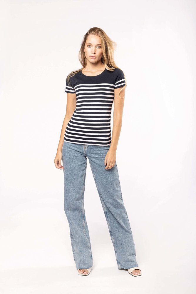 Kariban Eco-Friendly  Marine-t-shirt DAMES  Wit-Navy Kariban Eco-Friendly  Marine-t-shirt DAMES  Wit-Navy