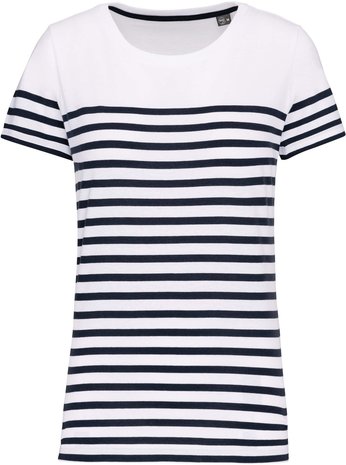 Kariban Eco-Friendly  Marine-t-shirt DAMES  Wit-Navy Kariban Eco-Friendly  Marine-t-shirt DAMES  Wit-Navy