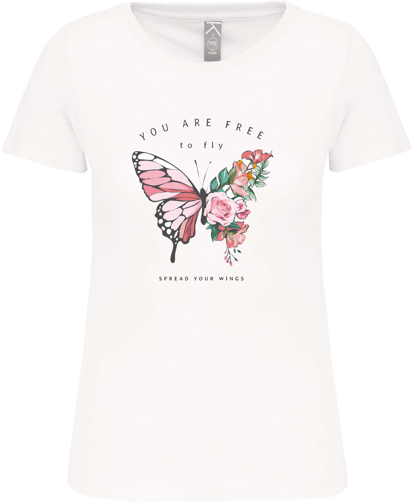 Kariban Bio-katoen T-shirt met opdruk in Dames model │Free to Fly Kariban Bio-katoen T-shirt met opdruk in Dames model │Free to Fly