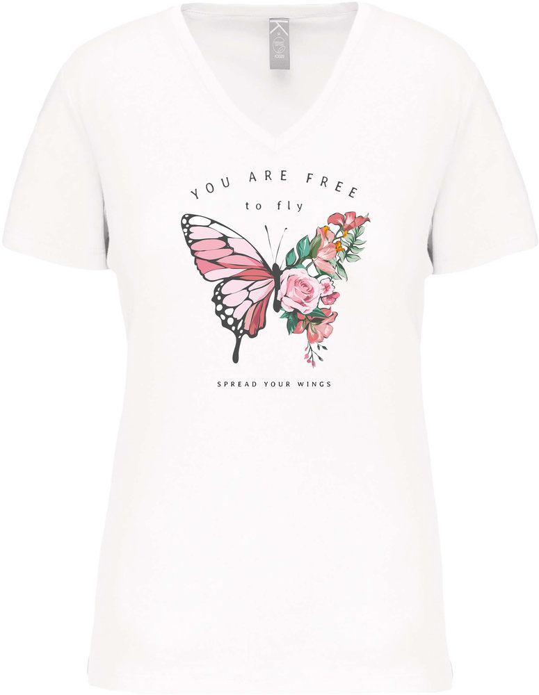 Kariban Bio-katoen T-shirt met opdruk in Dames V hals│Free to Fly Kariban Bio-katoen T-shirt met opdruk in Dames V hals│Free to Fly