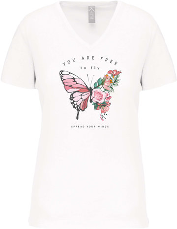 Kariban Bio-katoen T-shirt met opdruk in Dames V hals│Free to Fly Kariban Bio-katoen T-shirt met opdruk in Dames V hals│Free to Fly