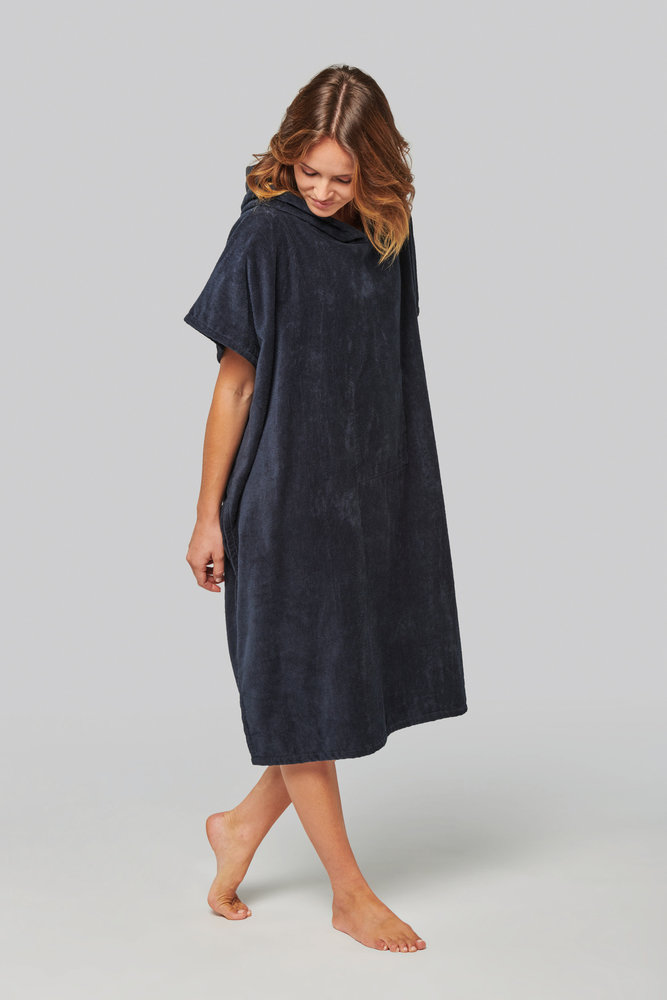 Proact Uniseks poncho met capuchon van badstof kleur navy Proact Uniseks poncho met capuchon van badstof kleur navy